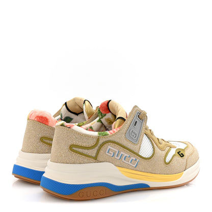 Gucci Metallic Calfskin Glitter Mesh Womens Ultrapace Sneakers 38 Gold 5 of 8
