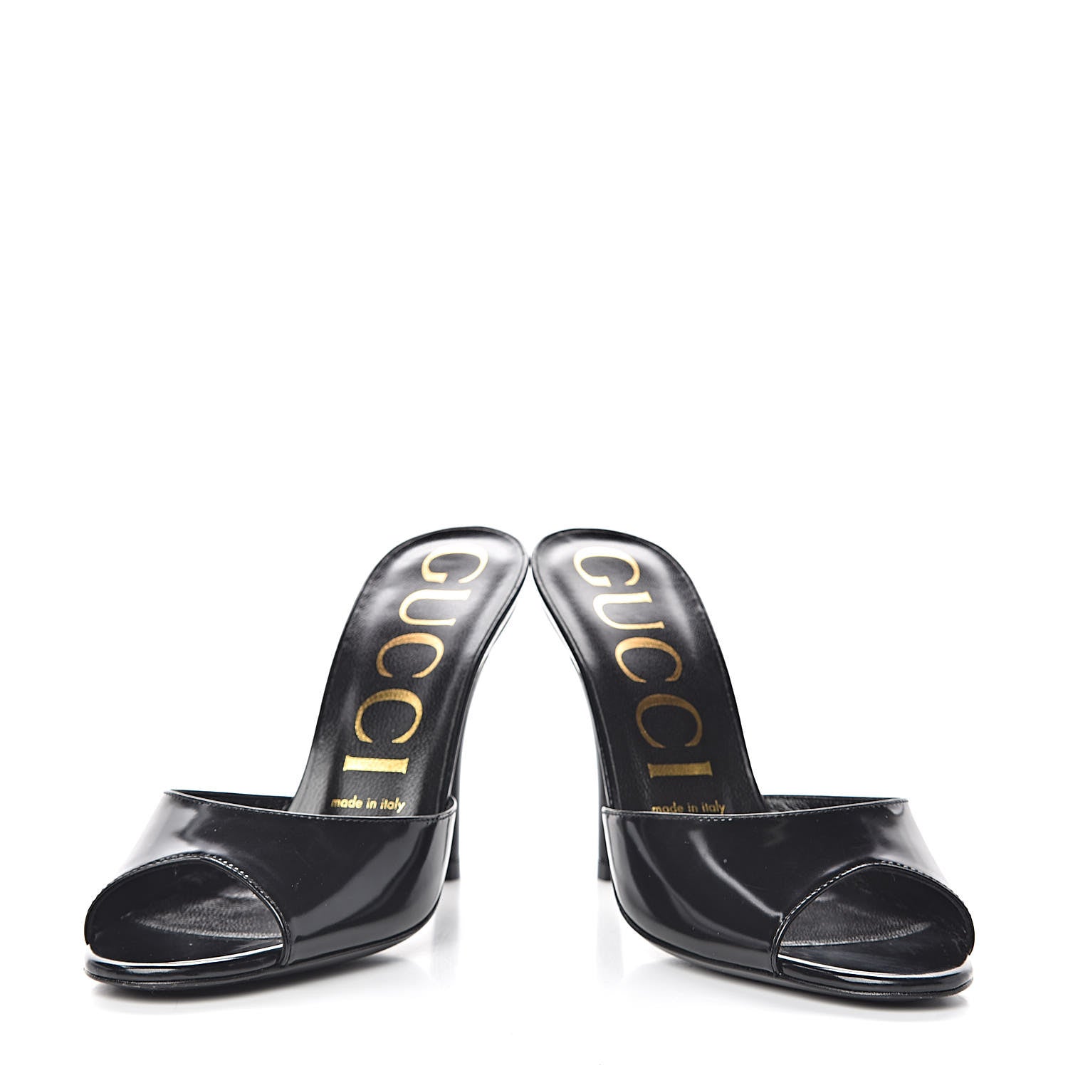 Gucci Polished Calfskin Scarlet Mid Heel Slide Sandals 37 Black 6 of 13