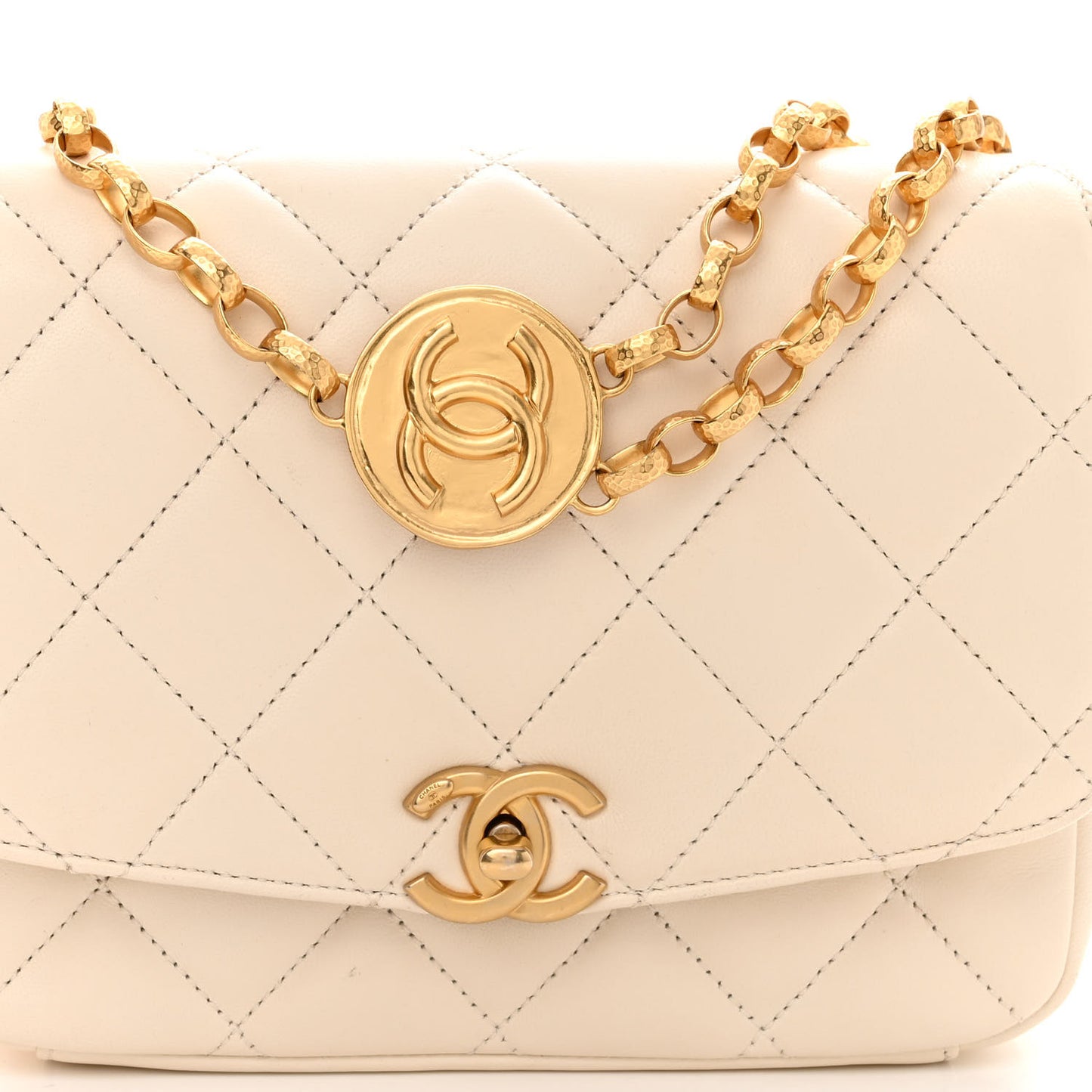 Lambskin Quilted CC Coin Flap Bag White