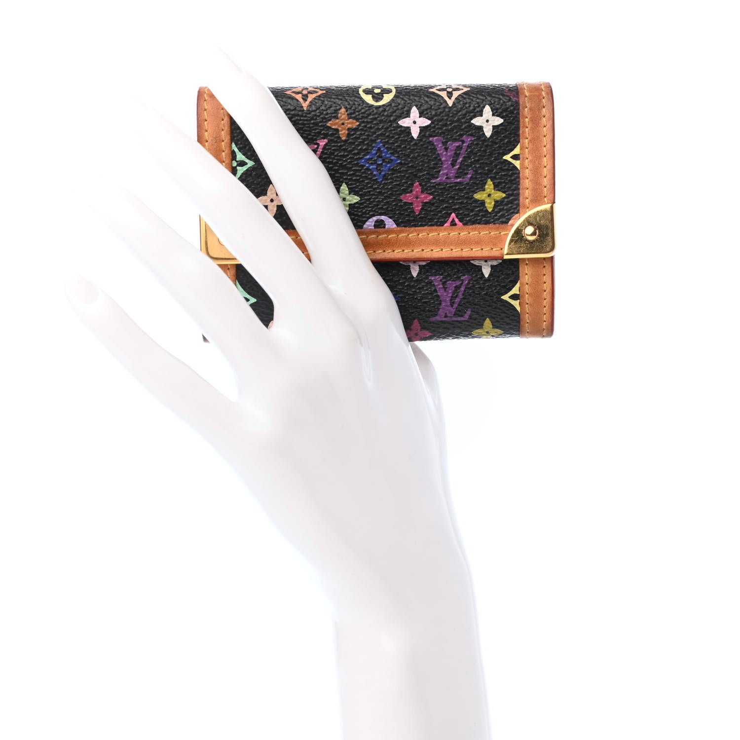 Louis Vuitton Monogram Multicolor Porte-Monnaie Plat Coin Purse Black 2 of 6