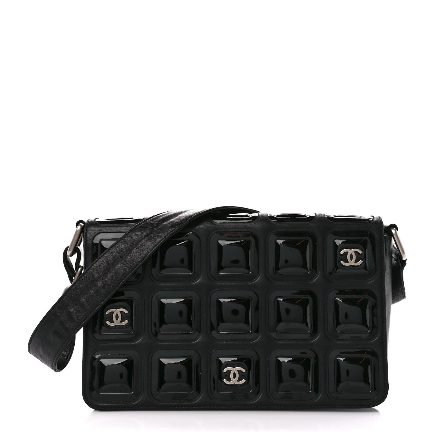 Lambskin Patent Cube CC Flap Black