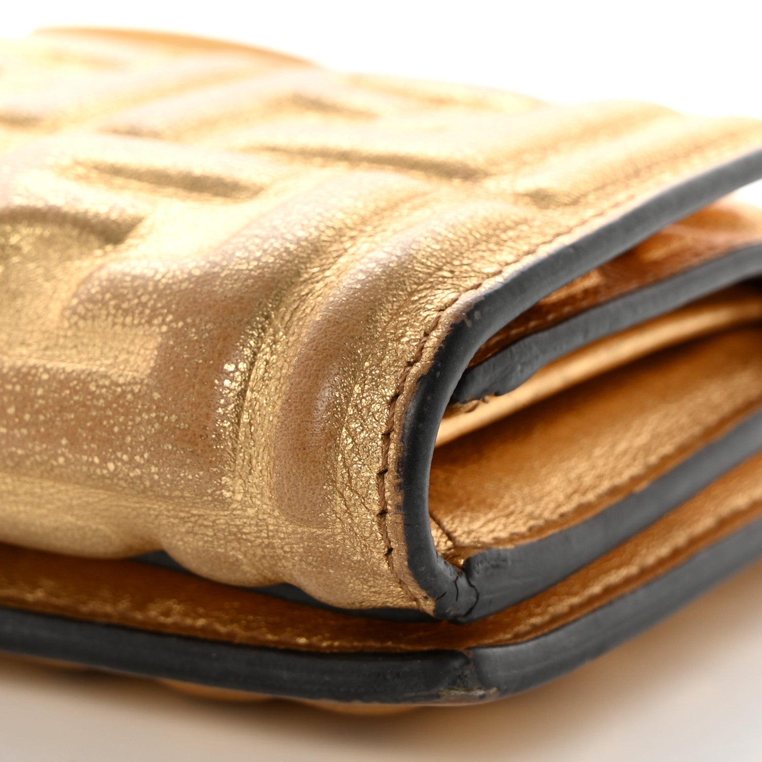 Fendi Vitello Catalan Mirror FF 1974 Embossed Medium Wallet Gold 13 of 15