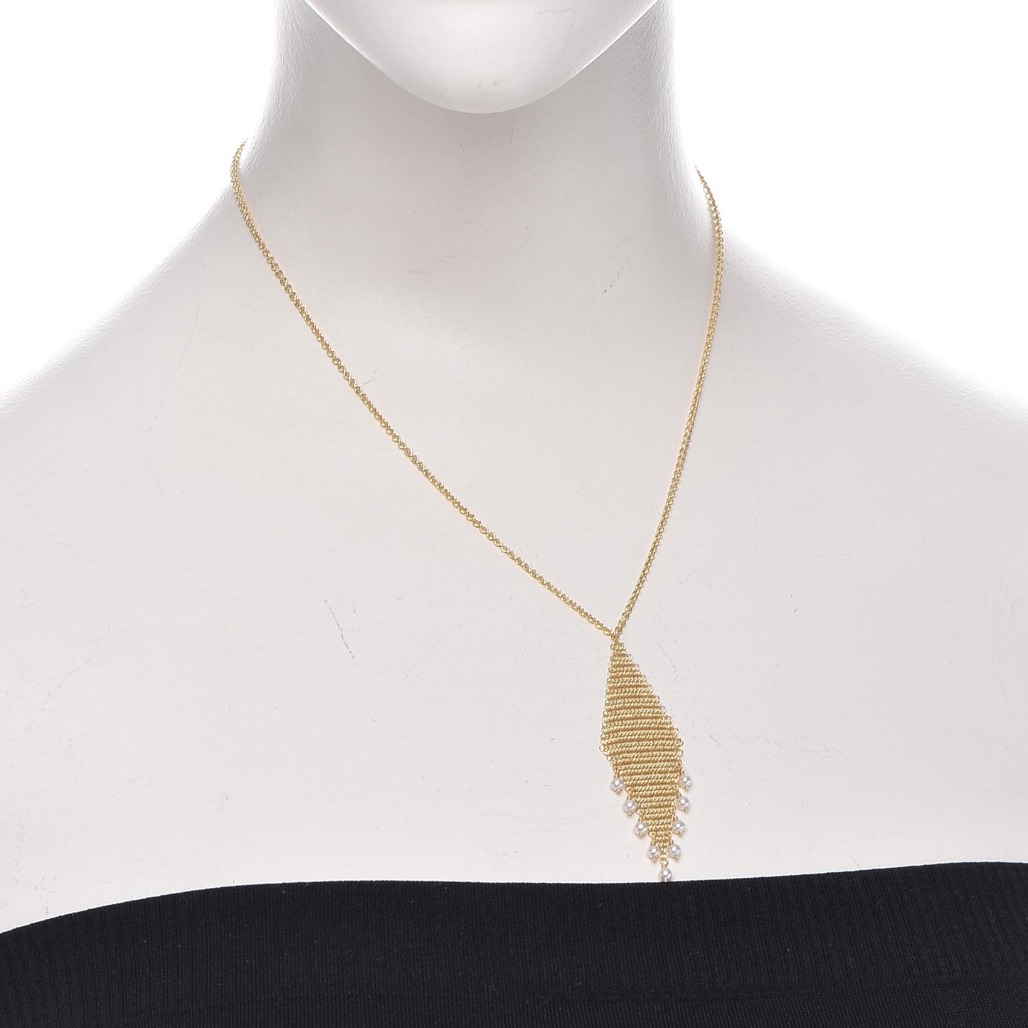 18K Yellow Gold Pearl Elsa Peretti Mesh Fringe Pendant Necklace