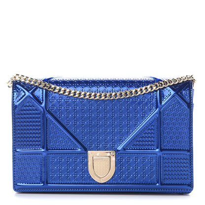 Christian Dior Metallic Patent Micro-Cannage Diorama Wallet on Chain Pouch Mirror Blue 1 of 9