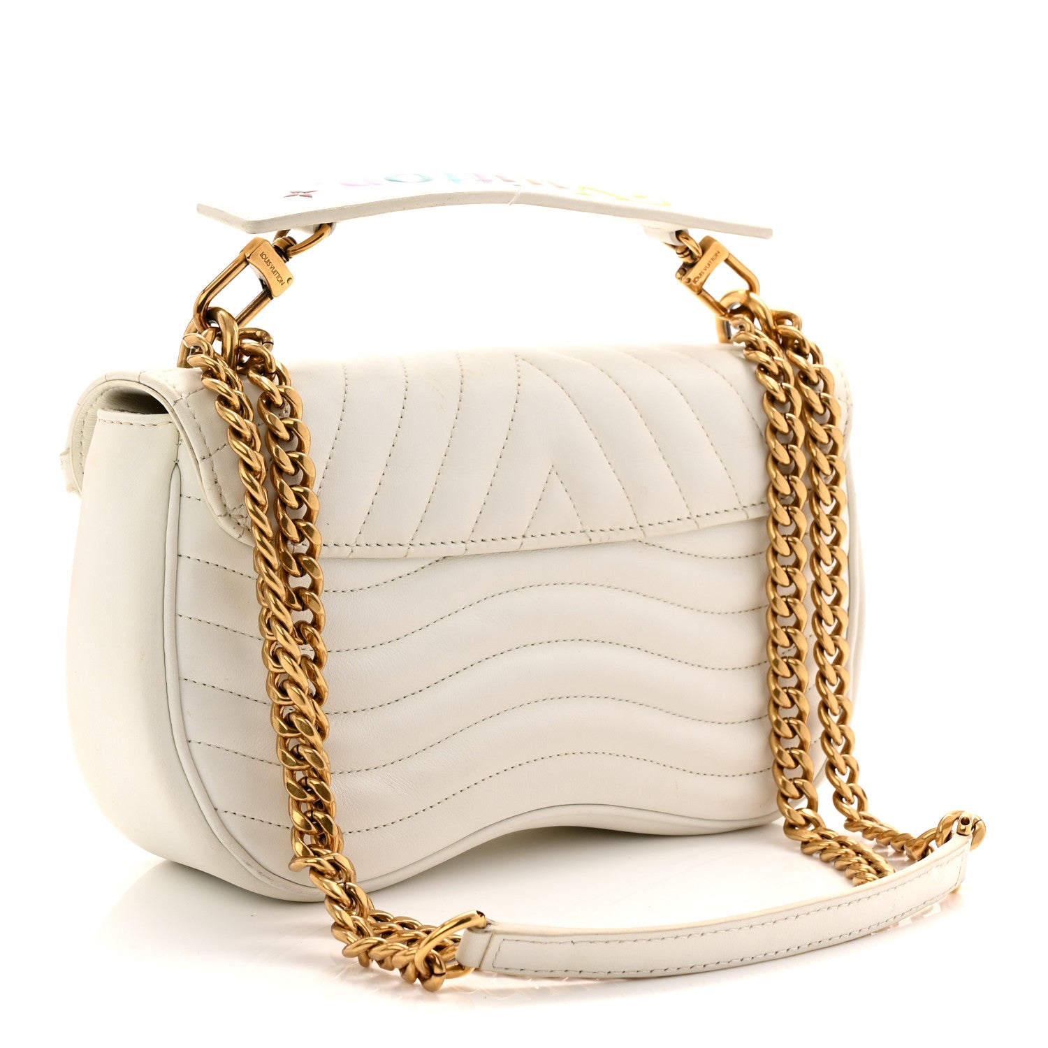 Louis Vuitton Calfskin New Wave Chain MM Snow 3 of 12