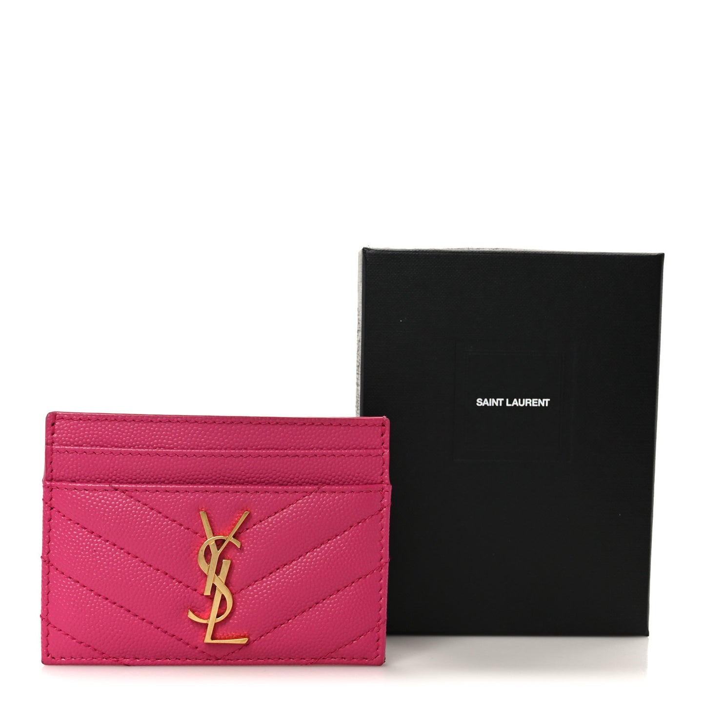Grain De Poudre Matelasse Chevron Monogram Credit Card Case Fresh Fuxia