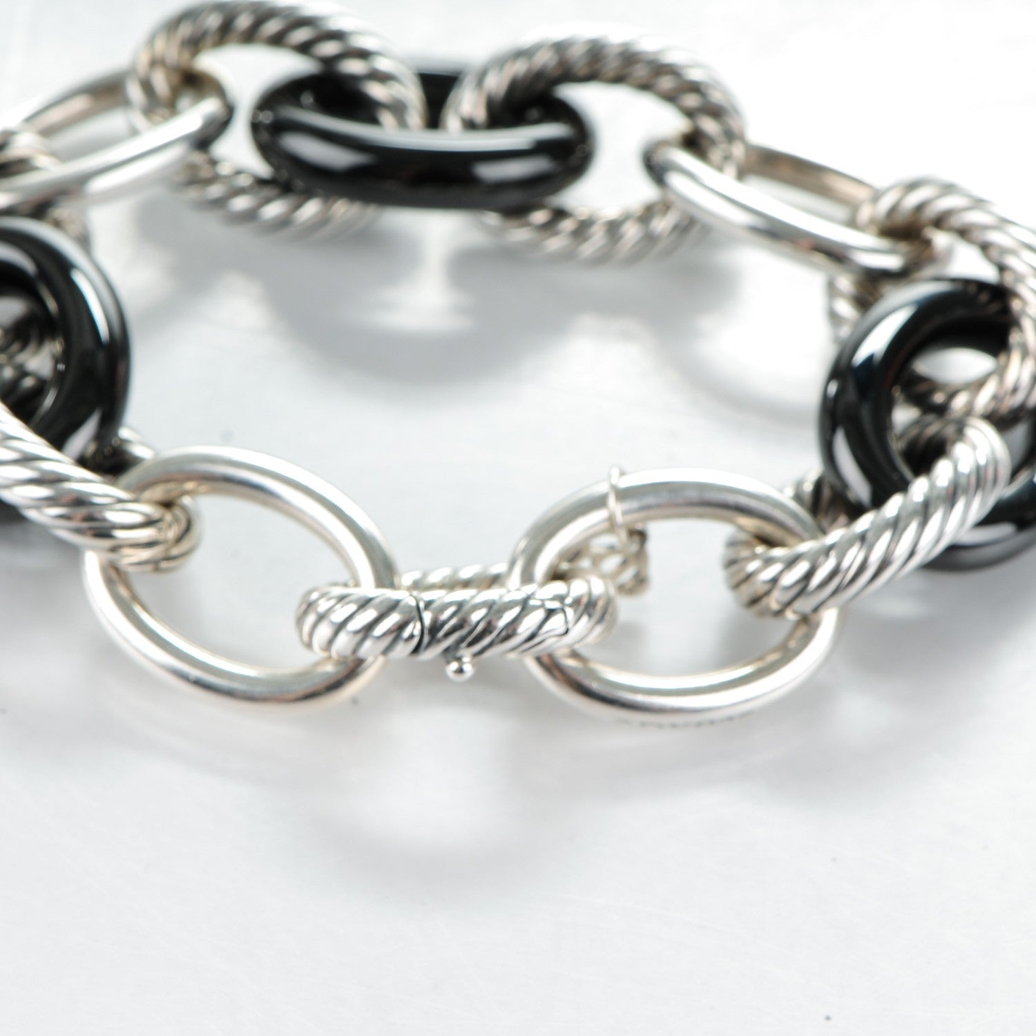 David Yurman Sterling Silver Black Ceramic 17mm Extra Large Oval Link Bracelet 5 of 6