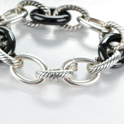 David Yurman Sterling Silver Black Ceramic 17mm Extra Large Oval Link Bracelet 5 of 6