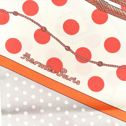 Hermes Silk Clic Clac à Pois Maxi Twilly Orange Gris Perle Blanc 8 of 8
