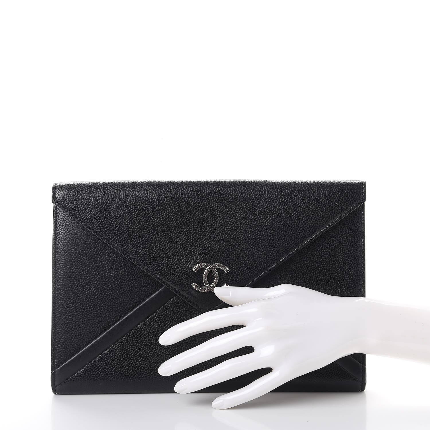 Chanel Lambskin Metallic Calfskin Cocomail Envelope Clutch Black Charcoal 2 of 12
