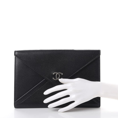 Chanel Lambskin Metallic Calfskin Cocomail Envelope Clutch Black Charcoal 2 of 12