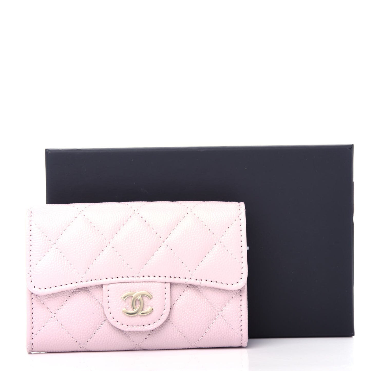 Caviar Quilted Flap Card Holder Wallet Light Pink