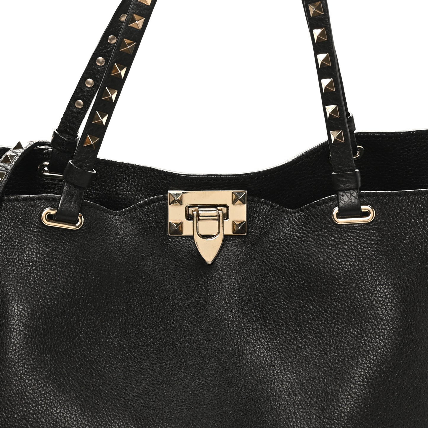 Pebbled Calfskin Medium Rockstud Tote Black
