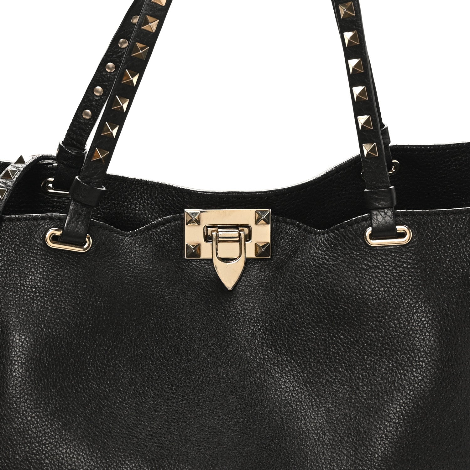 Valentino Garavani Pebbled Calfskin Medium Rockstud Tote Black 6 of 10