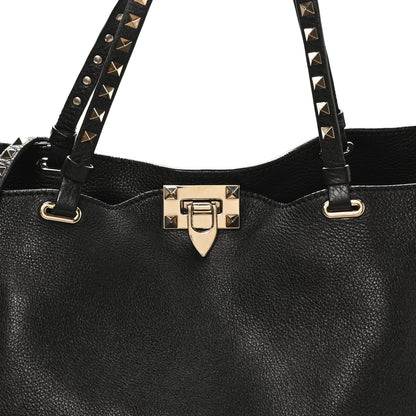 Valentino Garavani Pebbled Calfskin Medium Rockstud Tote Black 6 of 10