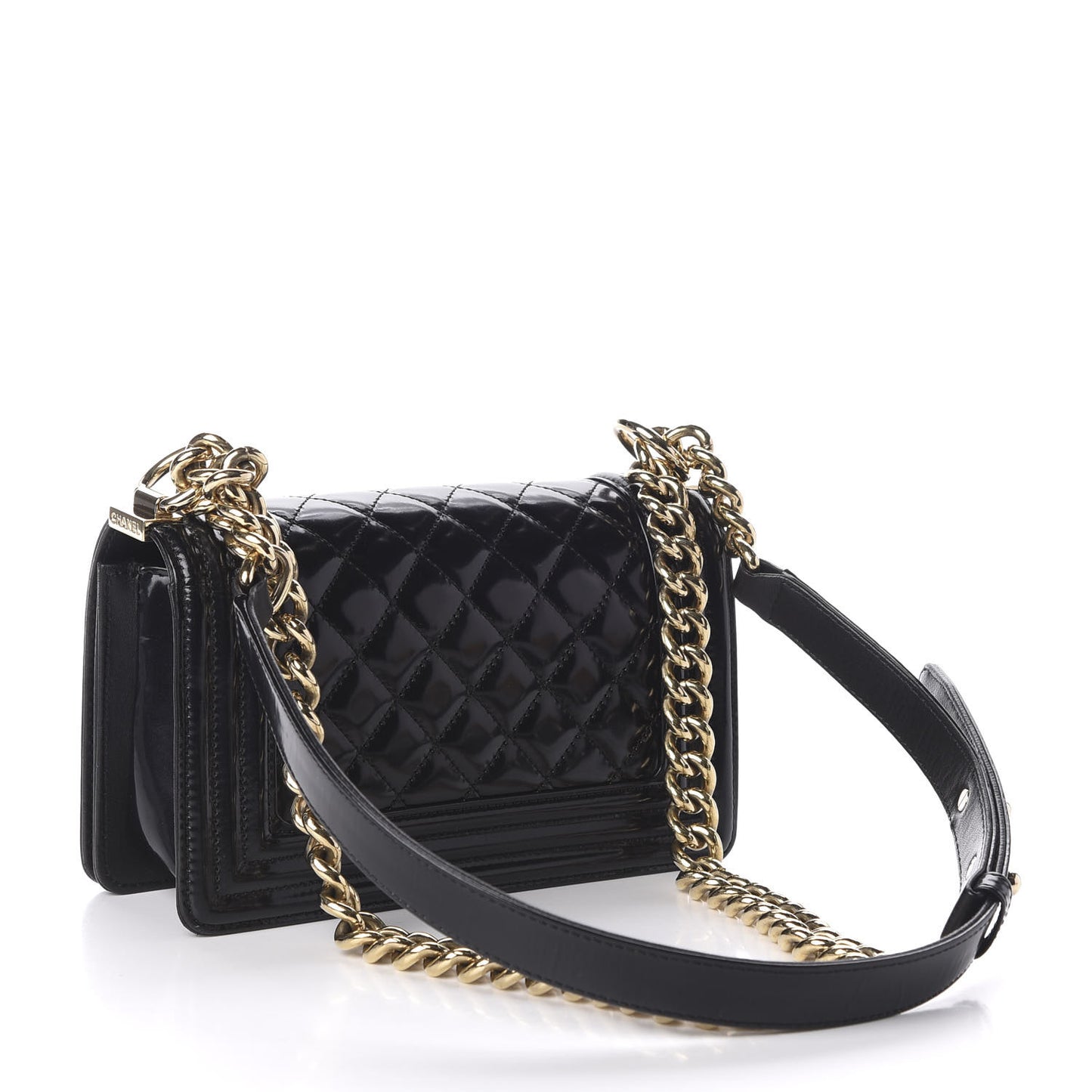 Iridescent Glazed Calfskin Quilted Small Boy Flap Black