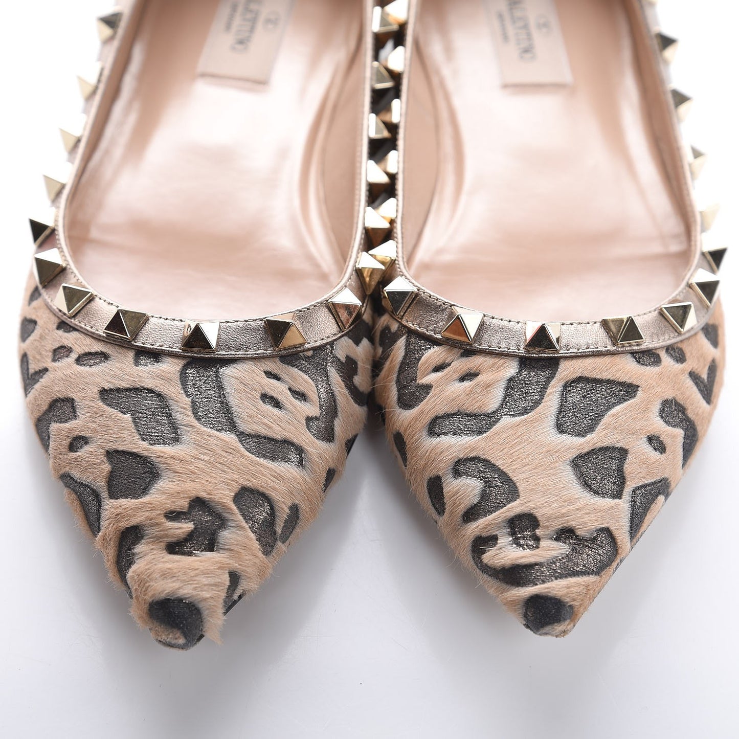 Calf Hair Leopard Print Rockstud Ballerina Flats 38 Fucile Al Campion