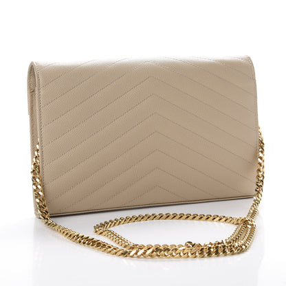 Saint Laurent Grain De Poudre Matelasse Chevron Monogram Chain Wallet Nude Powder 2 of 9