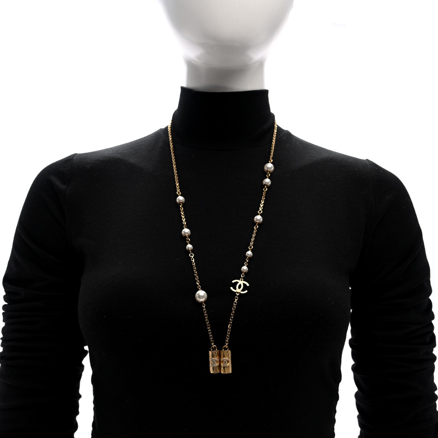 Metal Crystal Pearl Airpod Necklace Gold