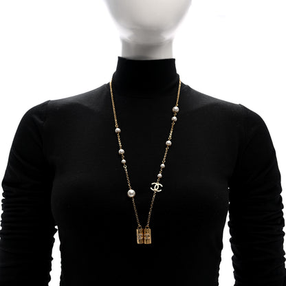 Chanel Metal Crystal Pearl Airpod Necklace Gold 2 of 5