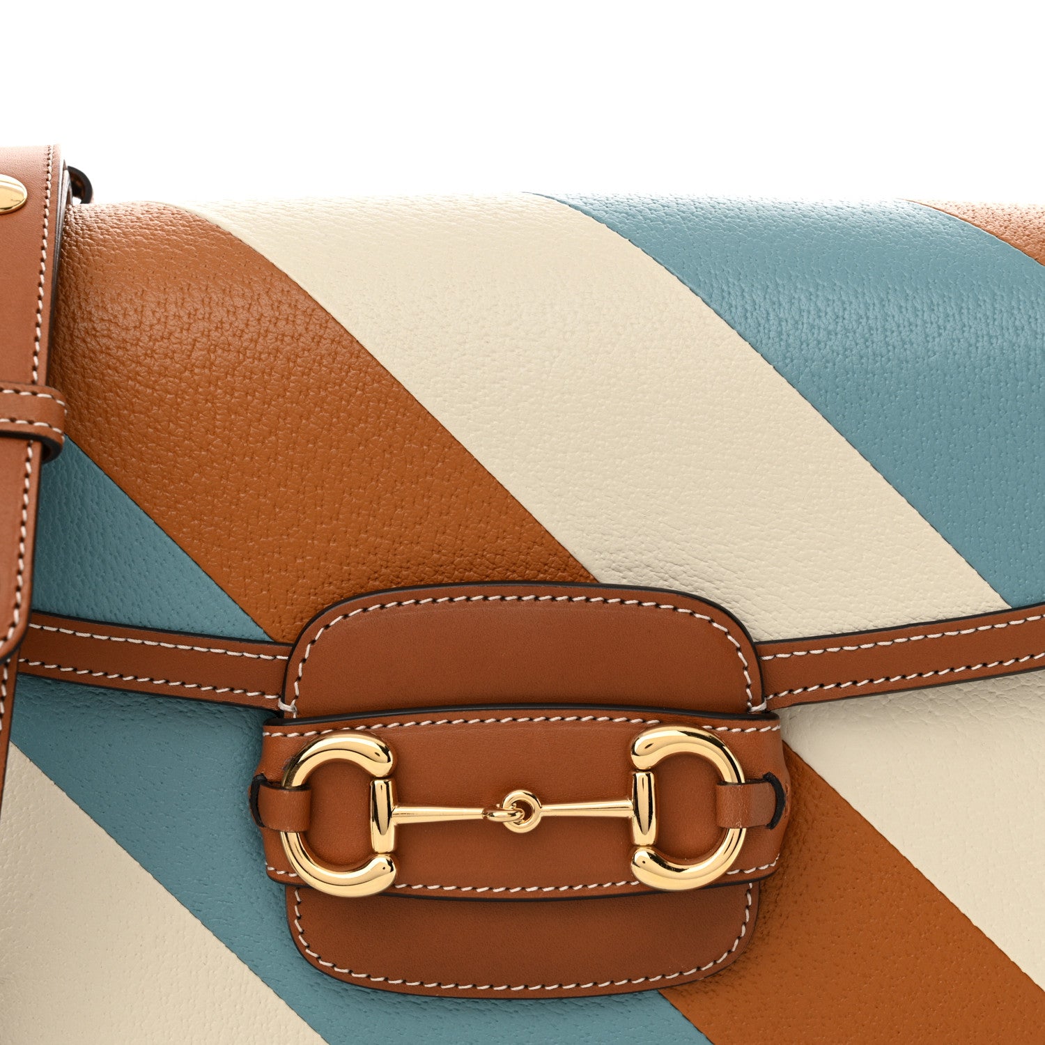 Gucci X DANS LE VERT Textured Dollar Calfskin Horsebit 1955 Shoulder Bag Dusty Azure Harness Brown Mystic White 9 of 13