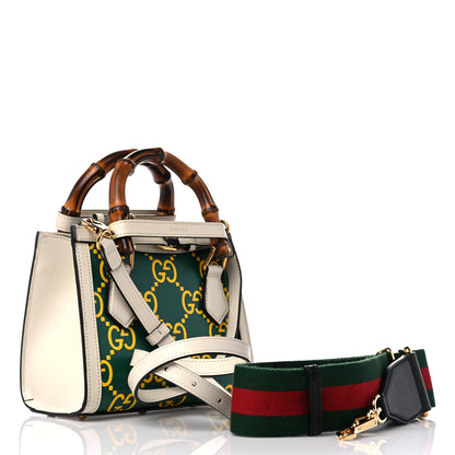 Gucci Azalea Calfskin GG Monogram Bi-Color Debossed Mini Diana Tote Bag Emerald Stone Topaz Mystic White 2 of 9