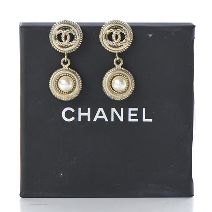 Chanel Pearl CC Drop Earrings Gold Pearly White 5 of 5