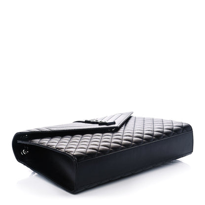 Saint Laurent Calfskin Mixed Matelasse Triquilt Large Monogram Satchel Black 4 of 12