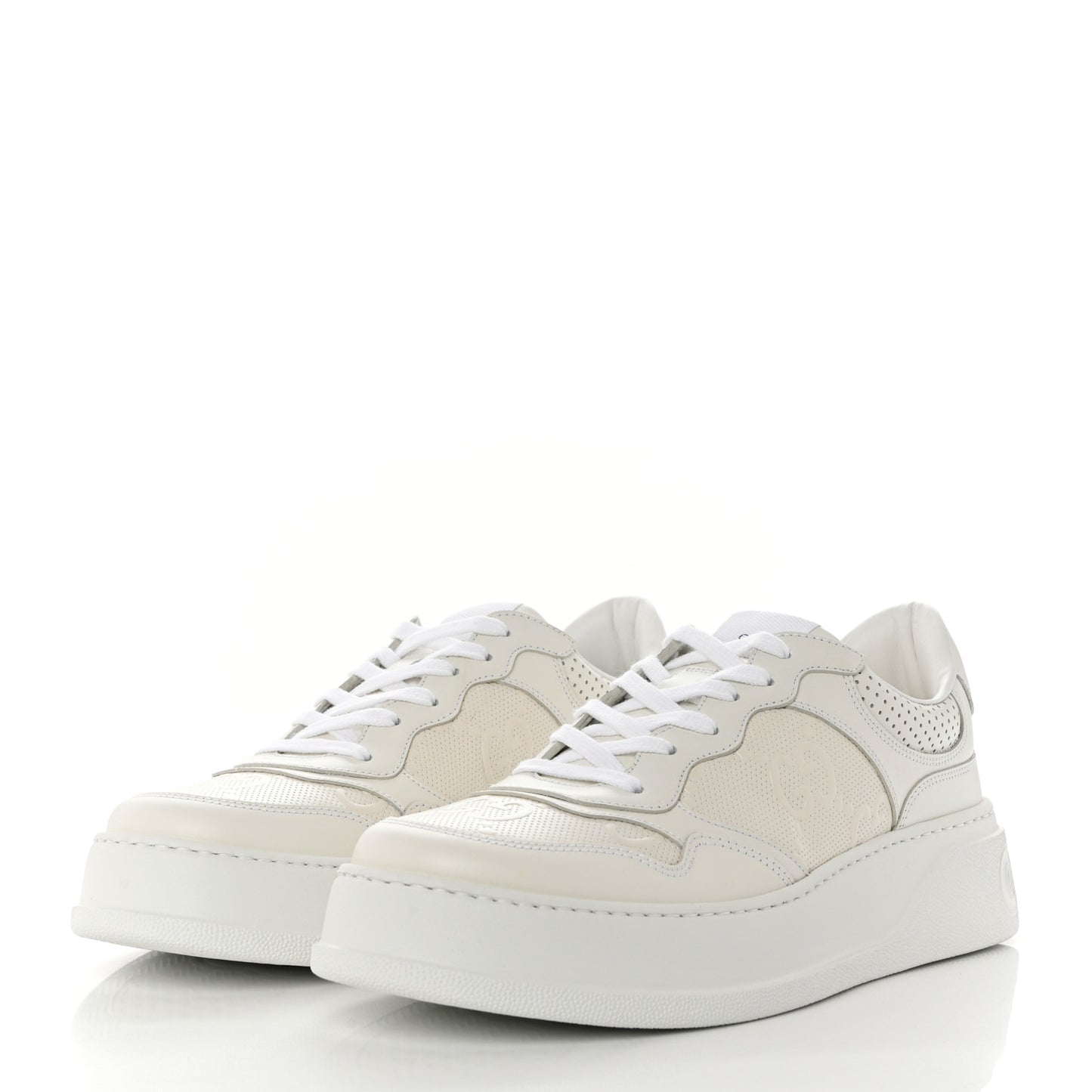 Calfskin GG Tennis Embossed Perforated Mens Interlocking G 55mm Sneakers 8 Great White