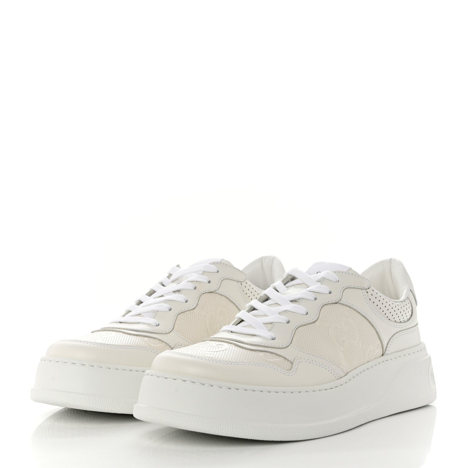 Gucci Calfskin GG Tennis Embossed Perforated Mens Interlocking G 55mm Sneakers 8 Great White 3 of 9