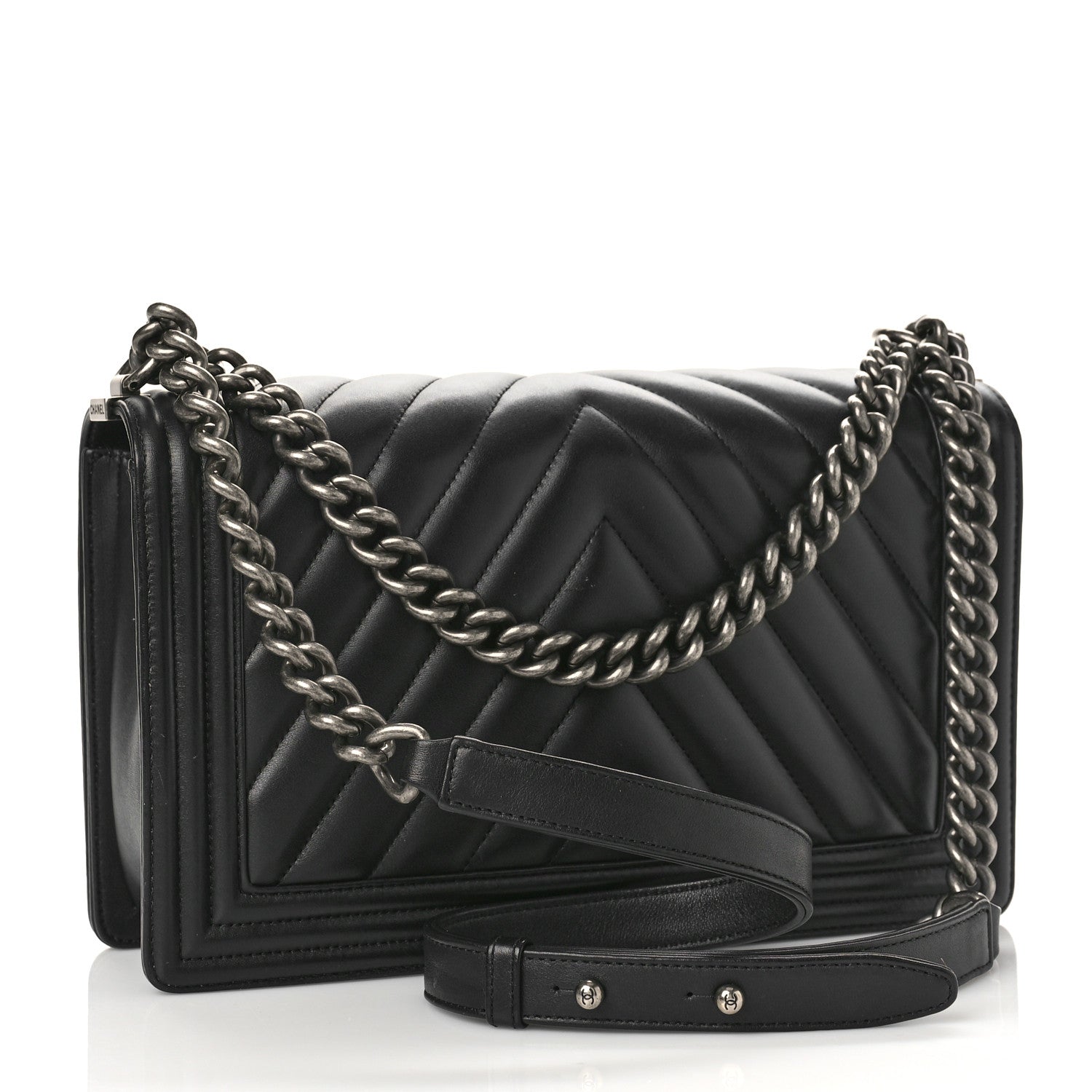 Chanel Calfskin Chevron Quilted Medium Boy Flap Black 3 of 10