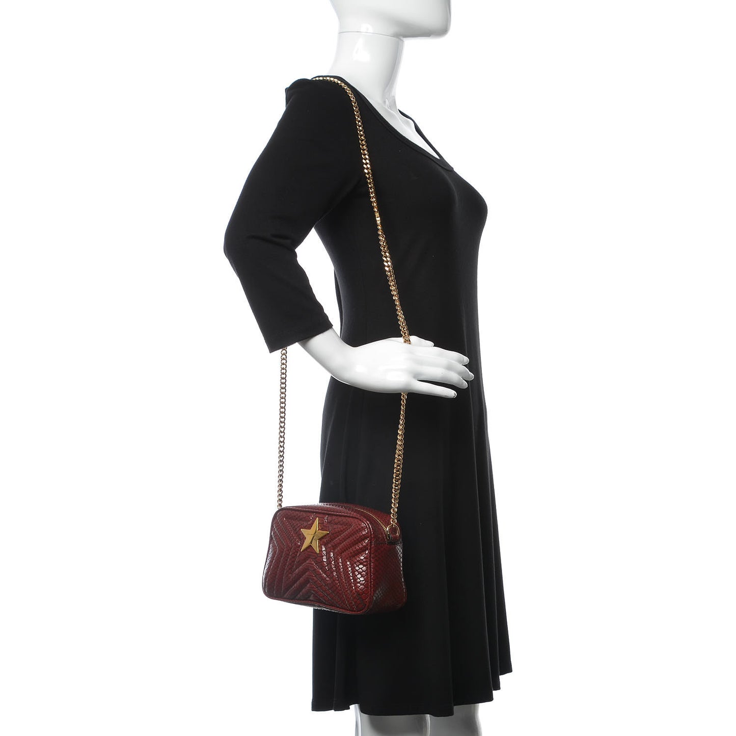 Snakeskin Effect Small Star Patch Shoulder Bag Burgundy