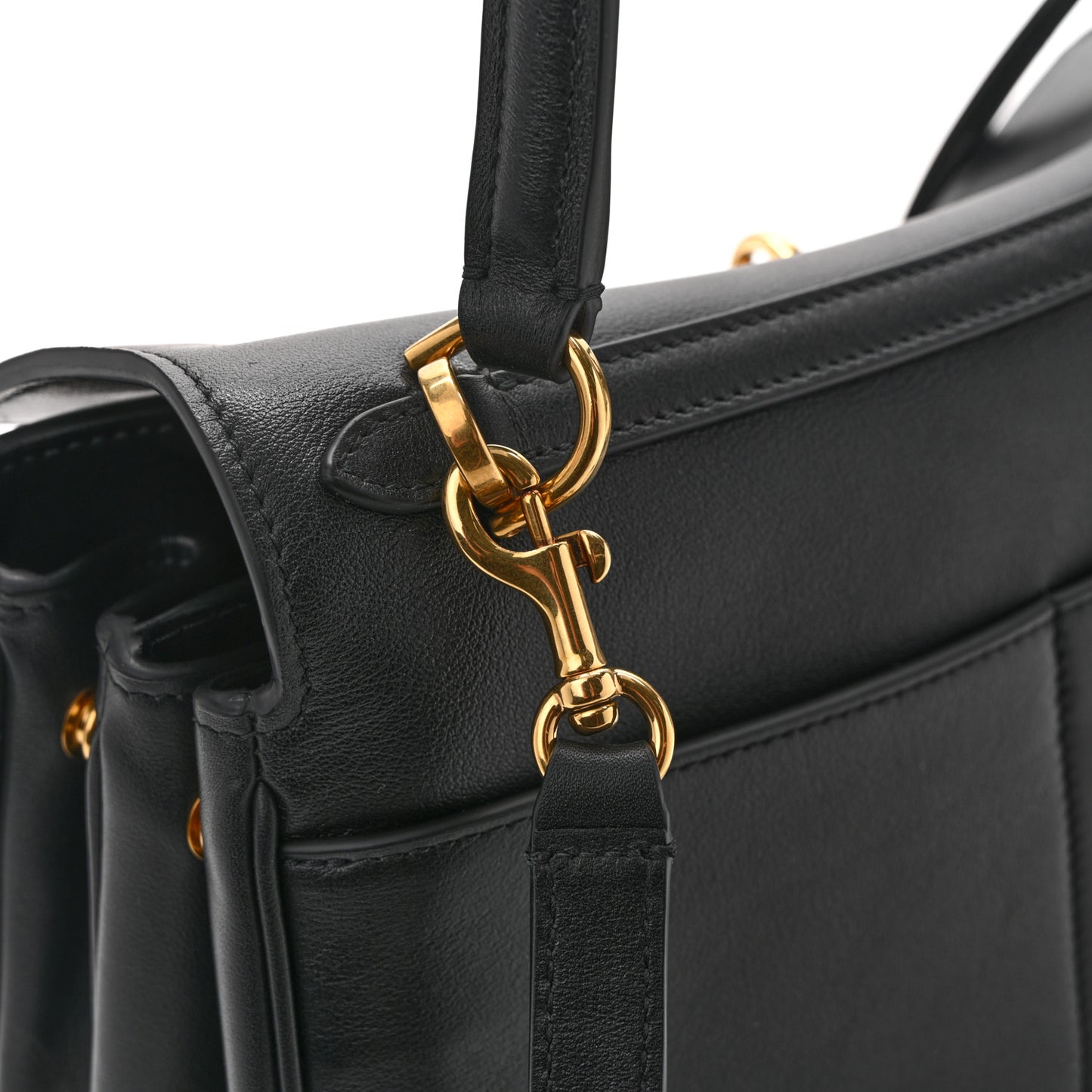 Natural Smooth Calfskin Small Rodeo Top Handle Handbag Black