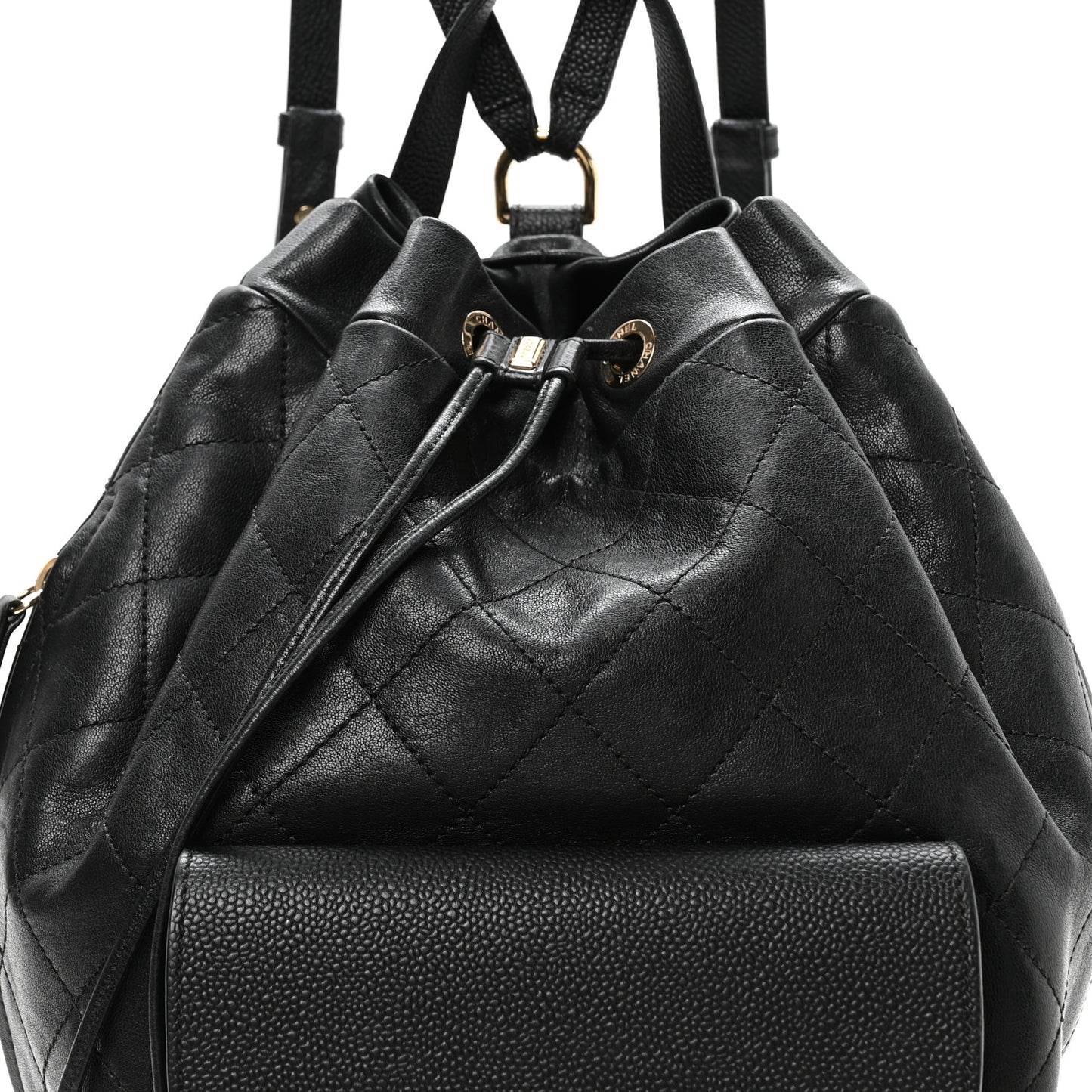 Sheepskin Caviar Quilted Daily Round Backpack Black