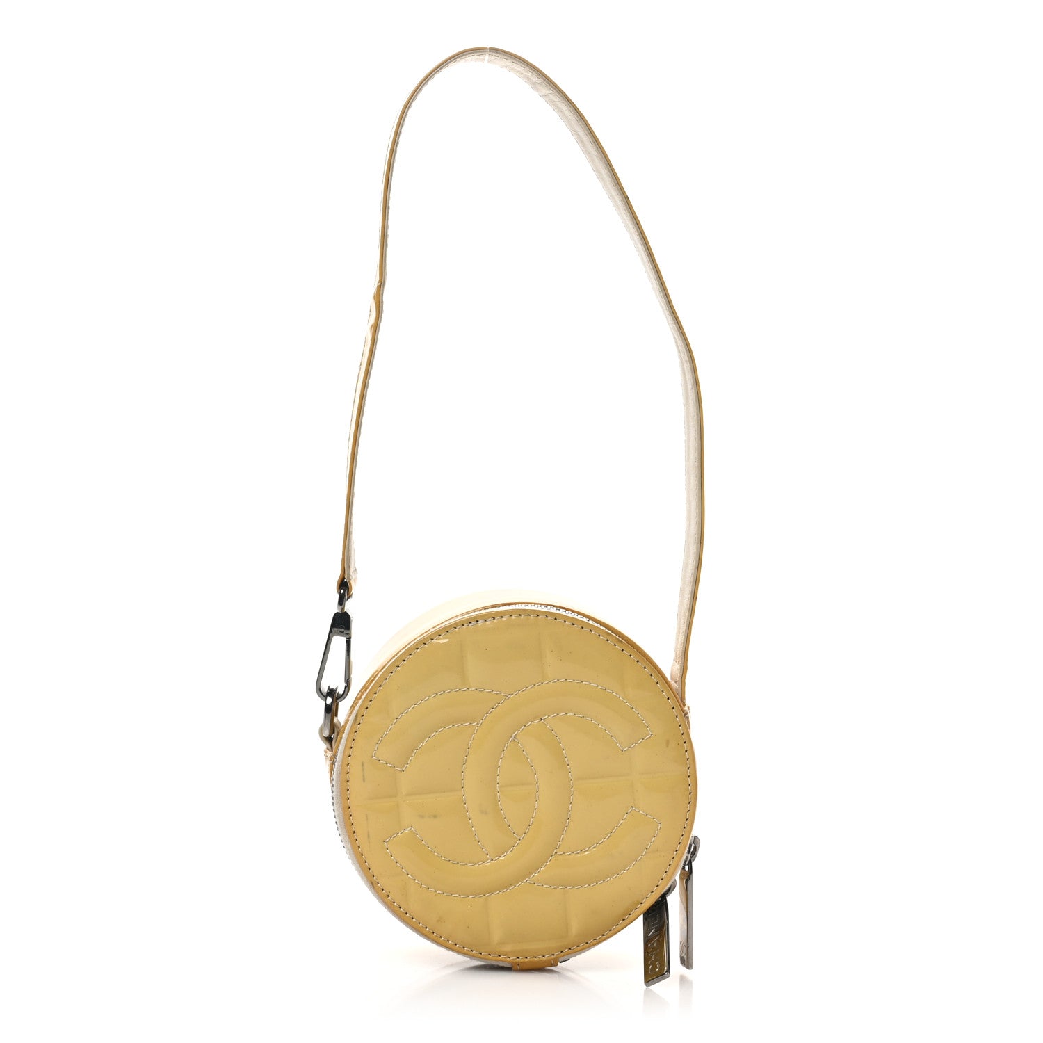 Chanel Patent Quilted CC Chocolate Bar Round Shoulder Bag Yellow 1 of 12