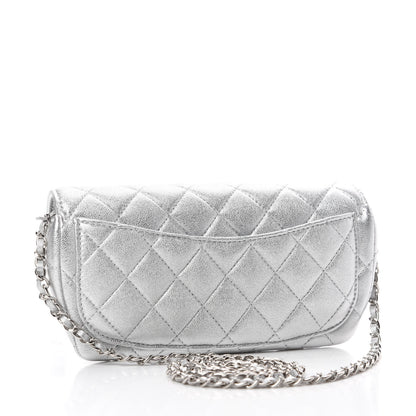 Chanel Metallic Lambskin Quilted Glasses Case With Chain Silver 3 of 11