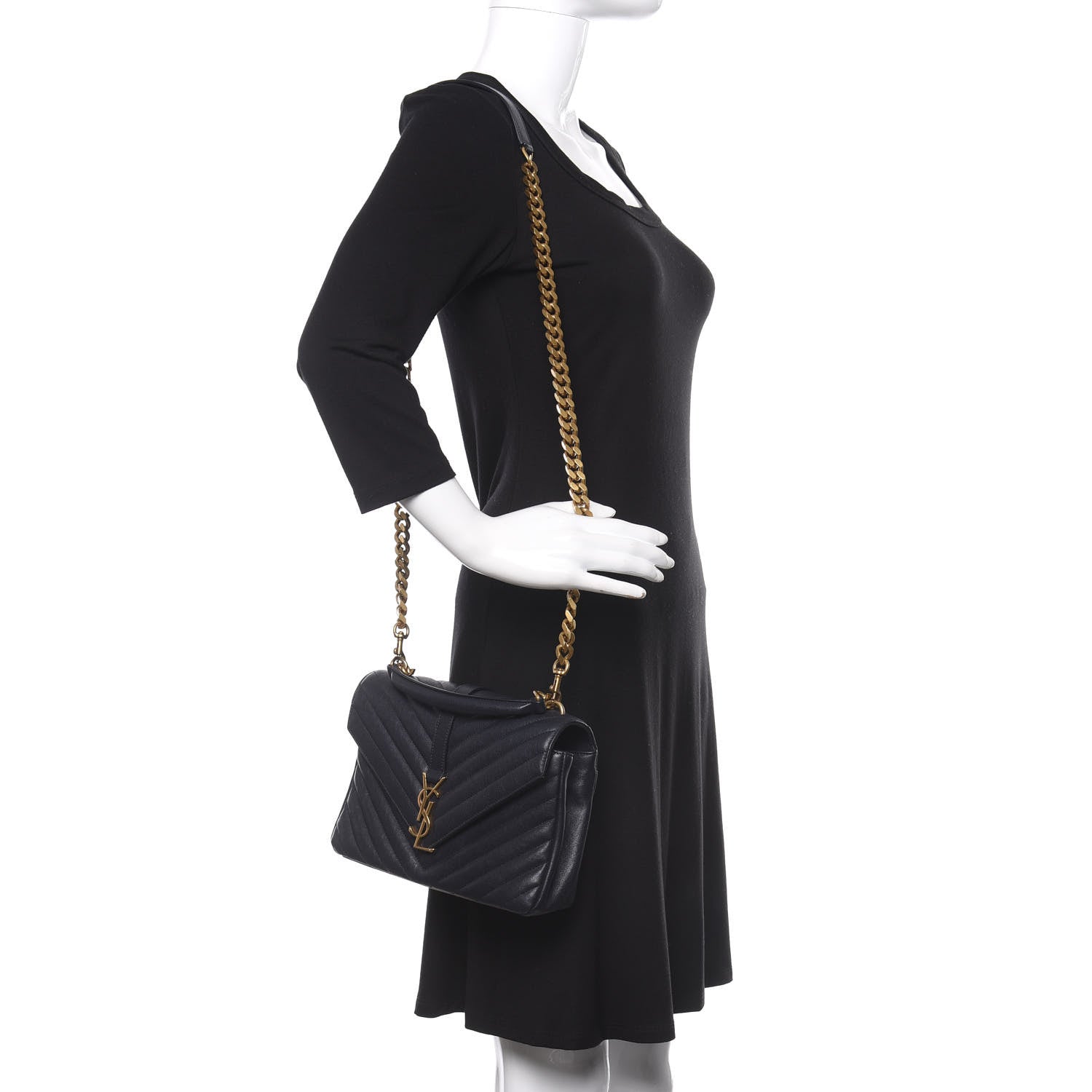 Saint Laurent Sheepskin Matelasse Chevron Monogram Medium College Bag Deep Marine 2 of 12