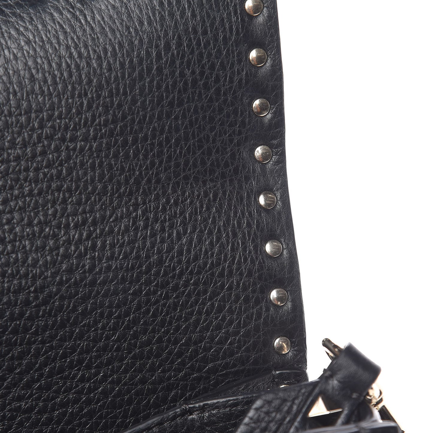 Pebbled Calfskin Medium Rockstud Flap Saddle Bag Black