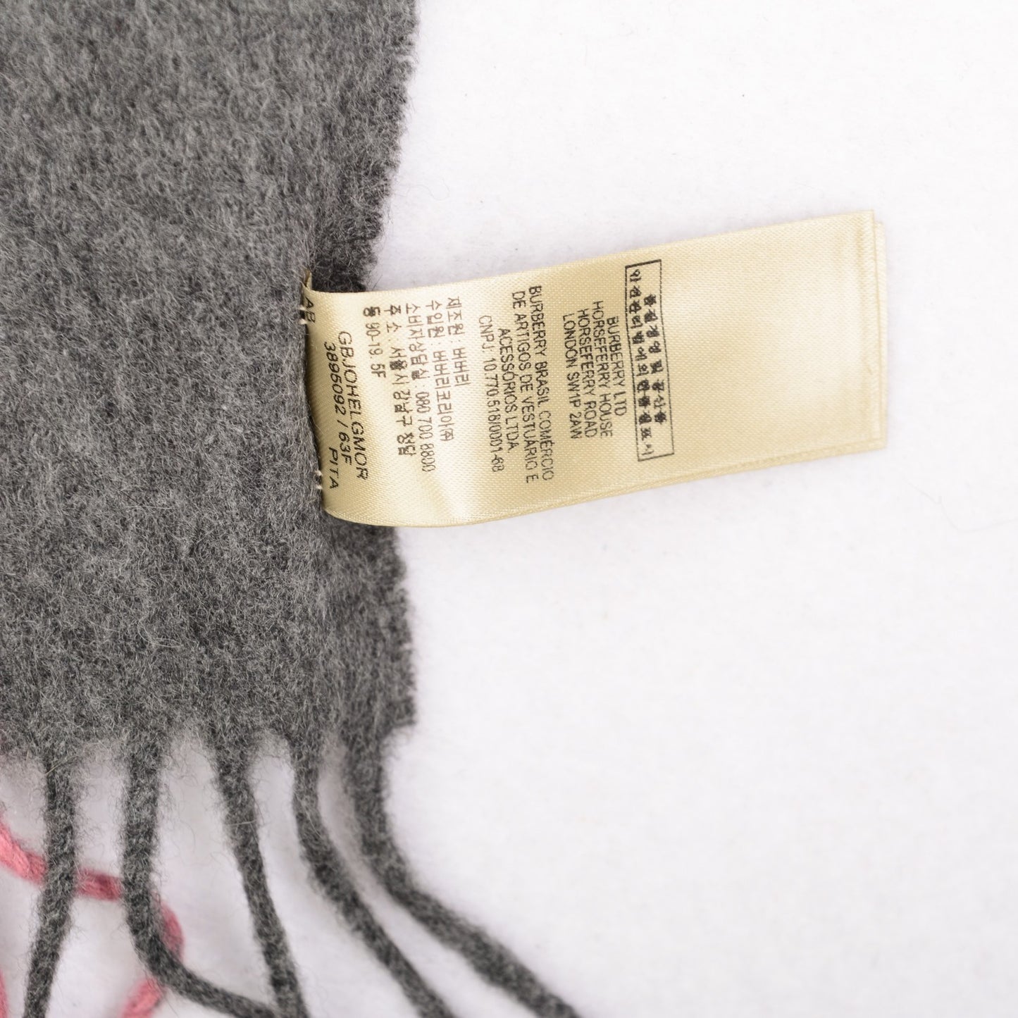 Cashmere Giant Check Fringe Scarf Antique Blush