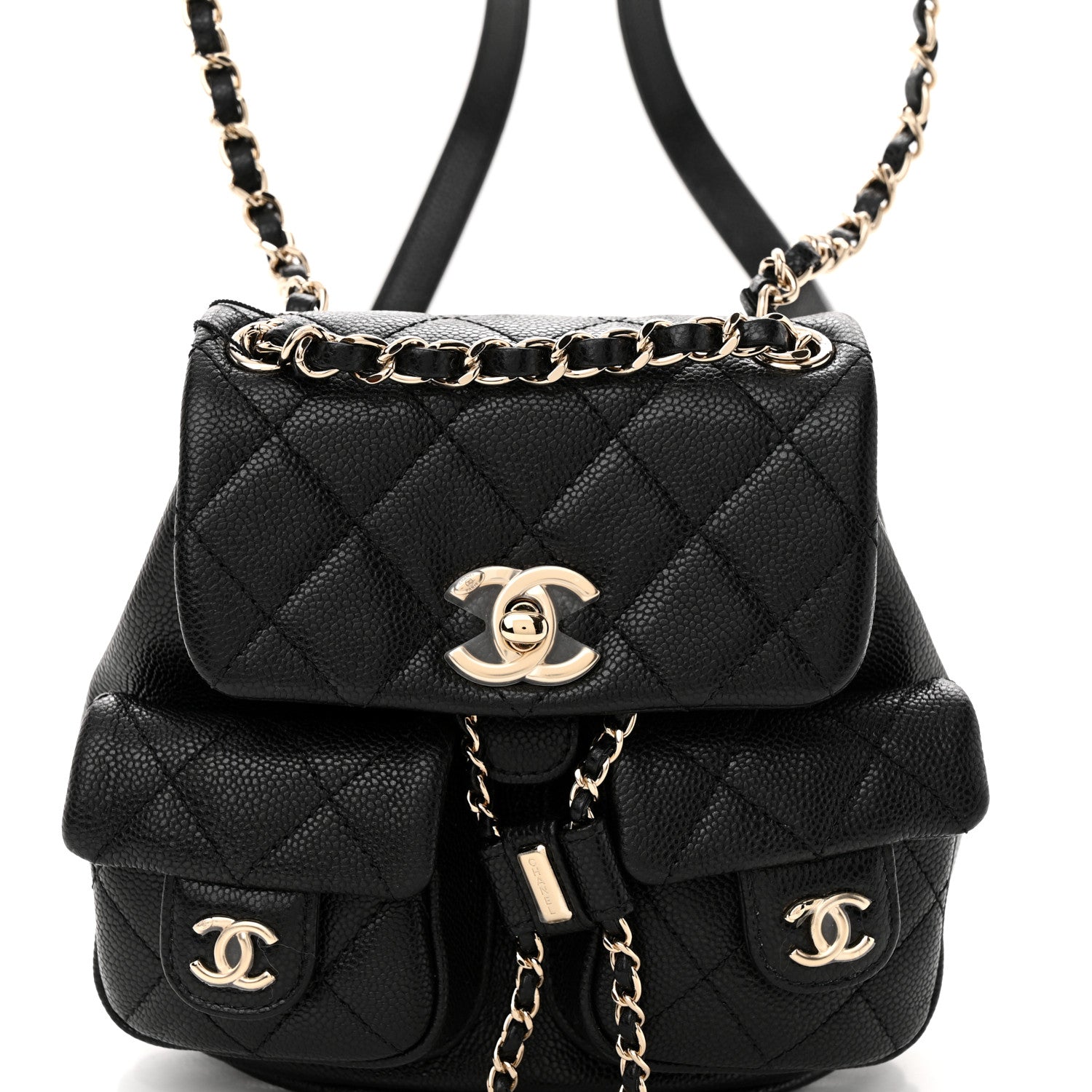 Chanel Shiny Caviar Quilted Small Duma Pockets Drawstring Backpack Black 8 of 10