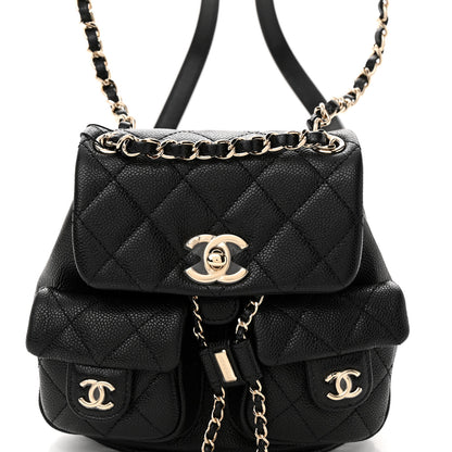 Chanel Shiny Caviar Quilted Small Duma Pockets Drawstring Backpack Black 8 of 10