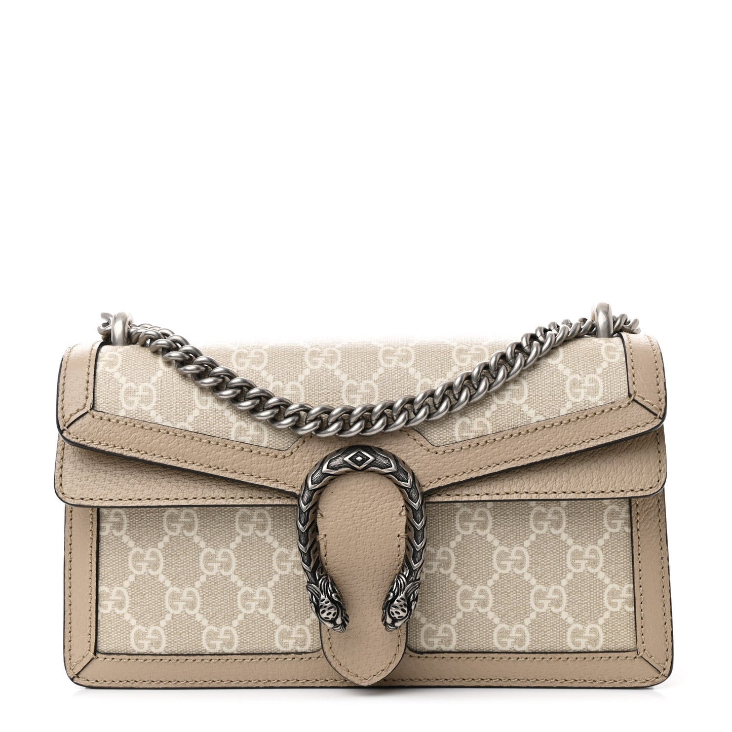 GG Supreme Monogram Textured Dollar Calfskin Small Rectangular Dionysus Shoulder Bag Beige Mystic White Oatmeal