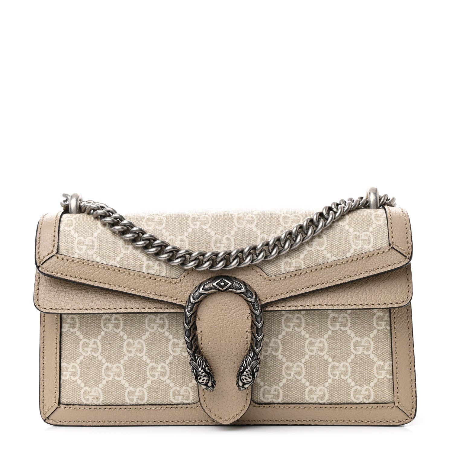 Gucci GG Supreme Monogram Textured Dollar Calfskin Small Rectangular Dionysus Shoulder Bag Beige Mystic White Oatmeal 1 of 11