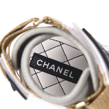 Chanel Goatskin Fabric Gladiator Sandals 36 White Light Grey Navy Blue 6 of 9