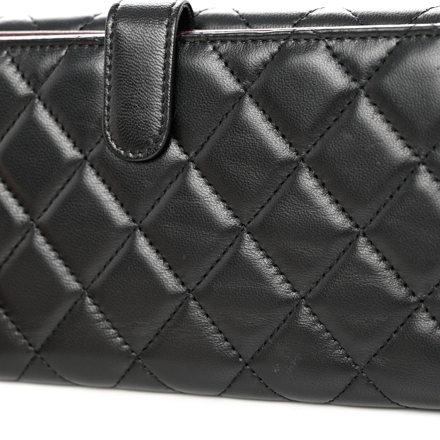 Lambskin Quilted Long Flap Wallet Black