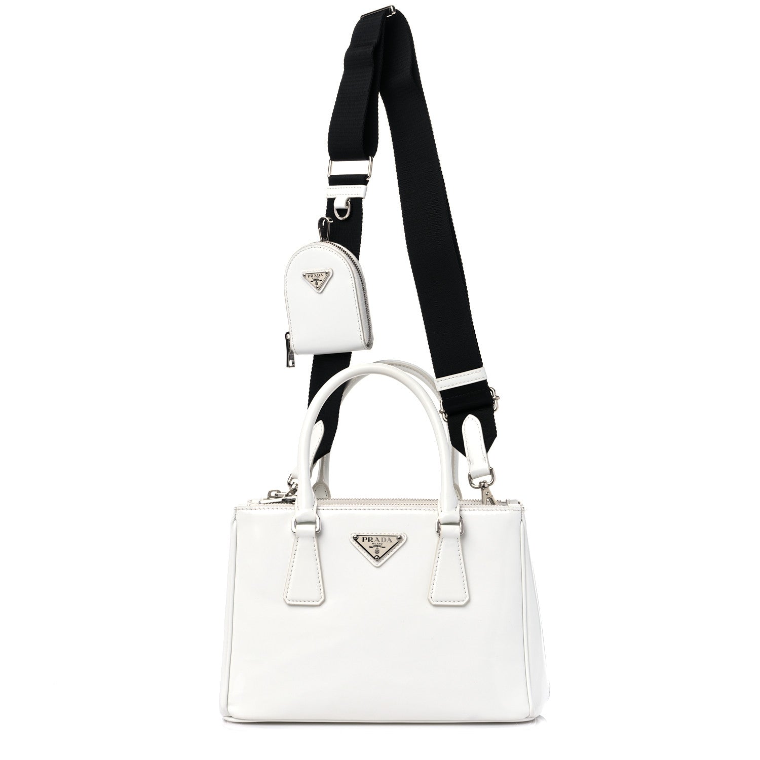 Prada Spazzolato Small Galleria Double Zip Tote White Black 1 of 10