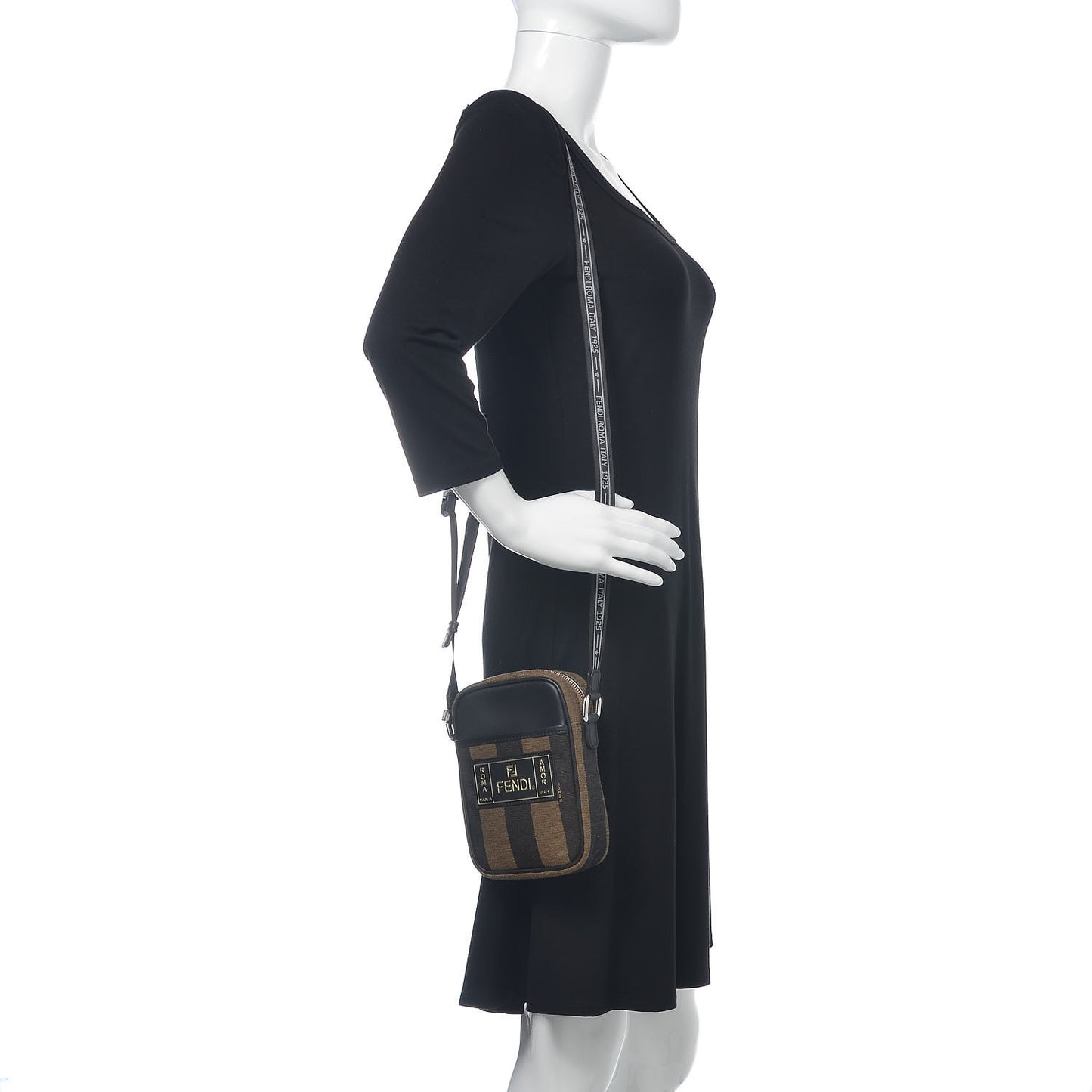 Jacquard Vitello Century Pequin Logo Plate Small Crossbody Messenger Tobacco Moro Black