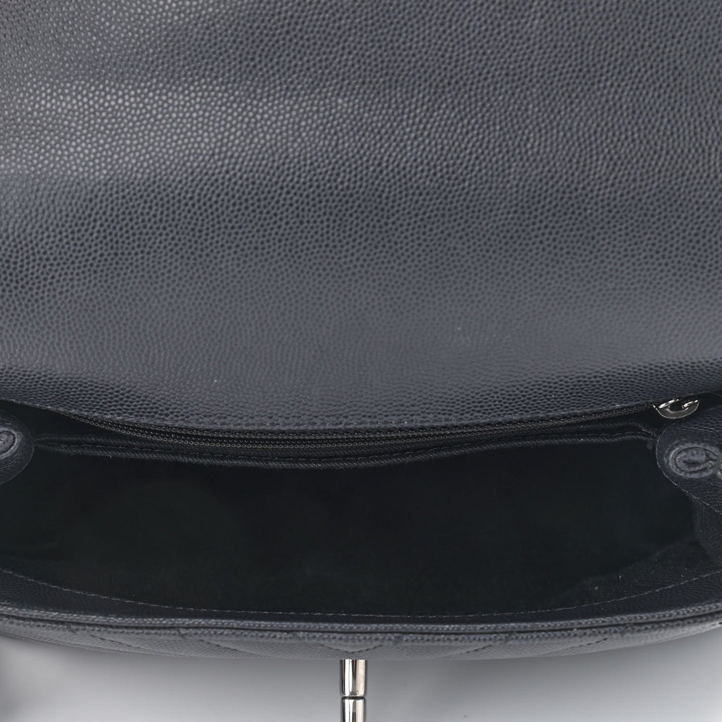 Caviar Chevron Quilted Mini Coco Handle Flap Dark Grey