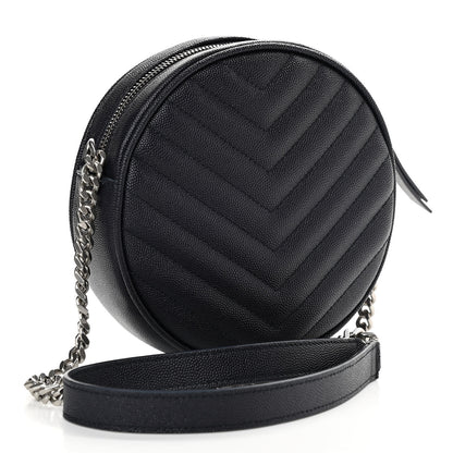 Saint Laurent Grain De Poudre Matelasse Chevron Quilted Round Vinyle Camera Bag Deep Marine 3 of 11
