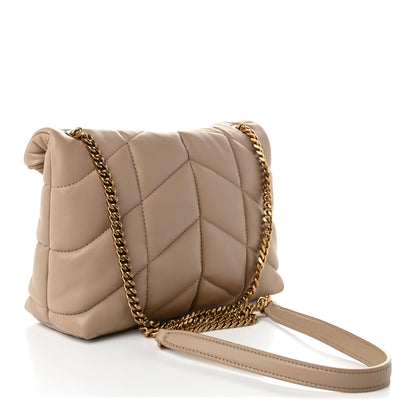 Saint Laurent Lambskin Quilted Toy Loulou Puffer Monogram Chain Satchel Dark Beige 3 of 10